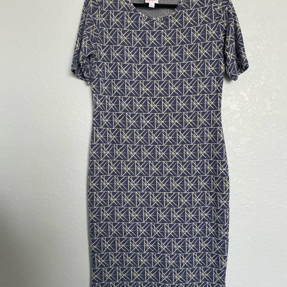 LuLaRoe Blue and White Julia Sheath Dress